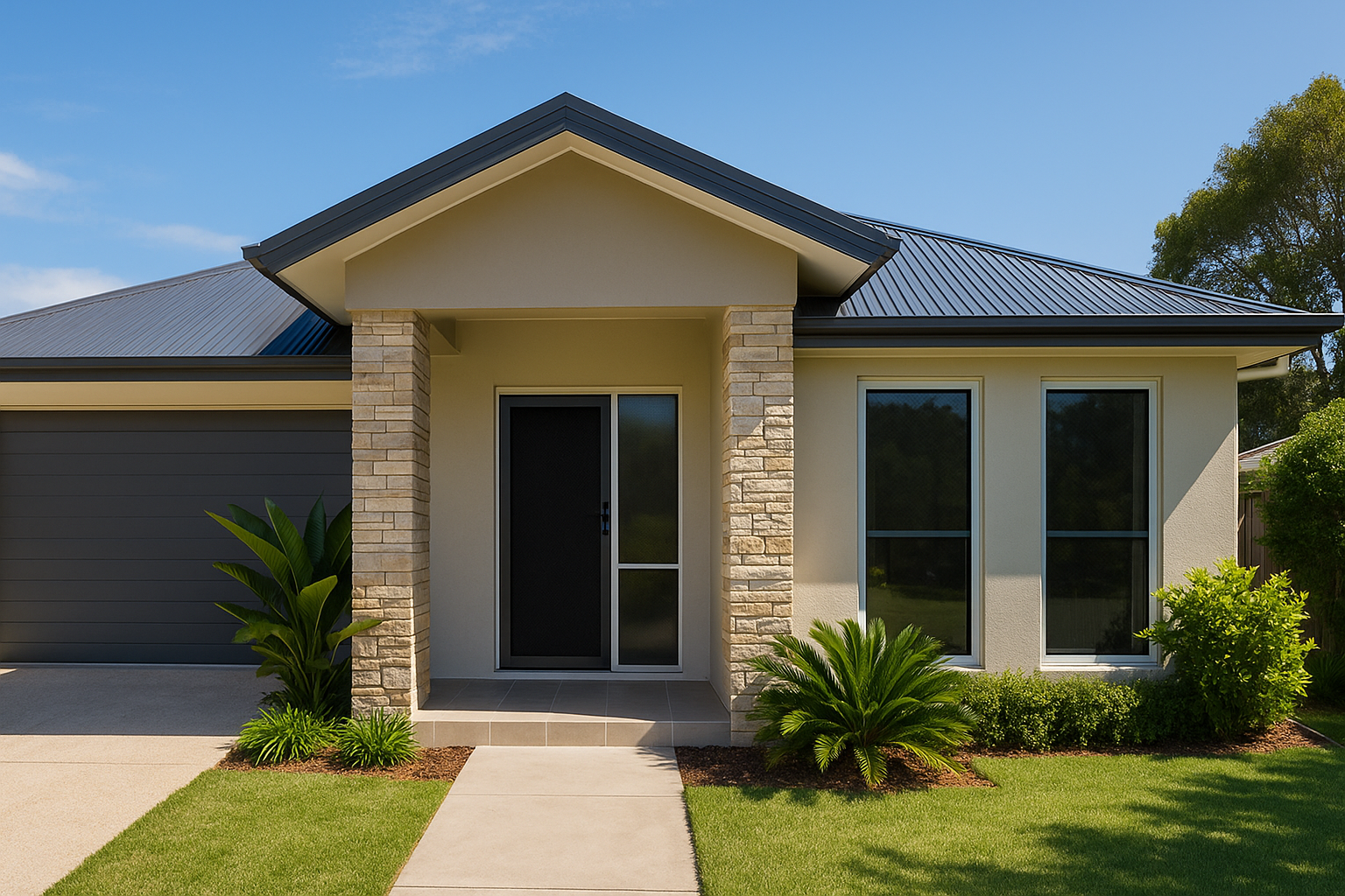 Understanding the Difference: Crimsafe vs Standard Security Screens 3 A modern Australian coastal home in Redland Bay, Queensland, featuring sleek Crimsafe stainless steel security doors and windows