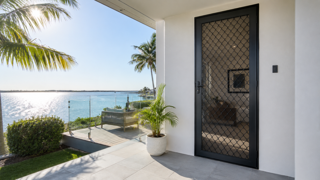 Why Working with a Local Licensed Crimsafe Installer Matters 5 Security screen door fitted to a Redland Bay waterfront home exposed to coastal conditions.